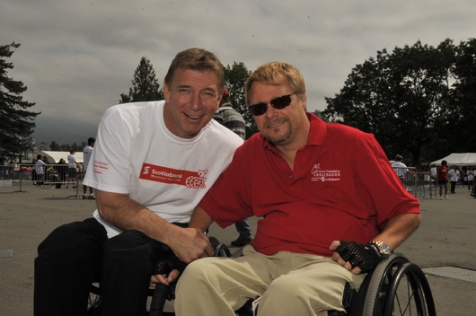 Daryl Rock (right) and Rick Hansen believe SCI research should be a worldwide priority.